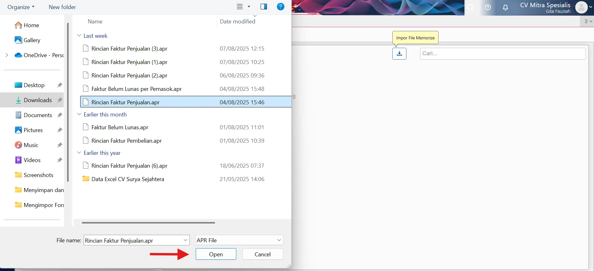 simpan format laporan yang sudah dimodifikasi